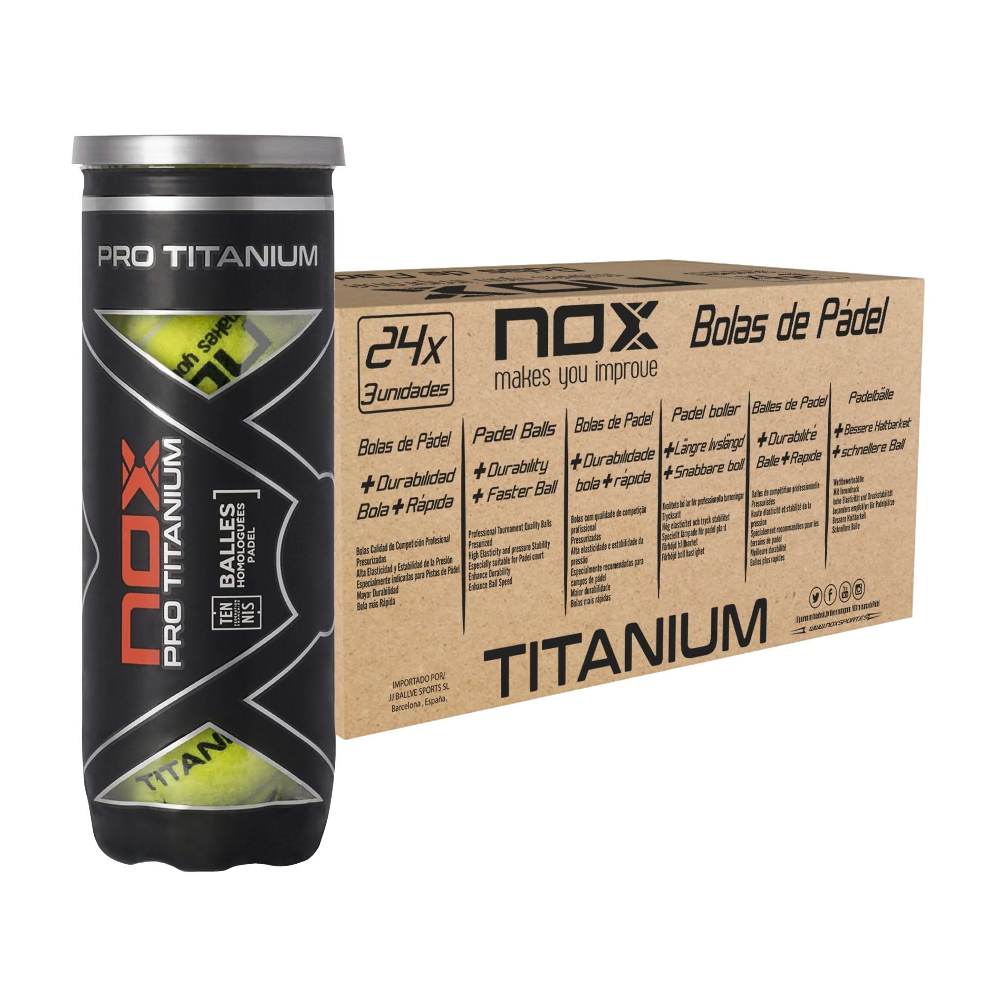 Cajón 24 botes de 3 pelotas de pádel PRO TITANIUM - NOXcajones de botes de pelotasBolas